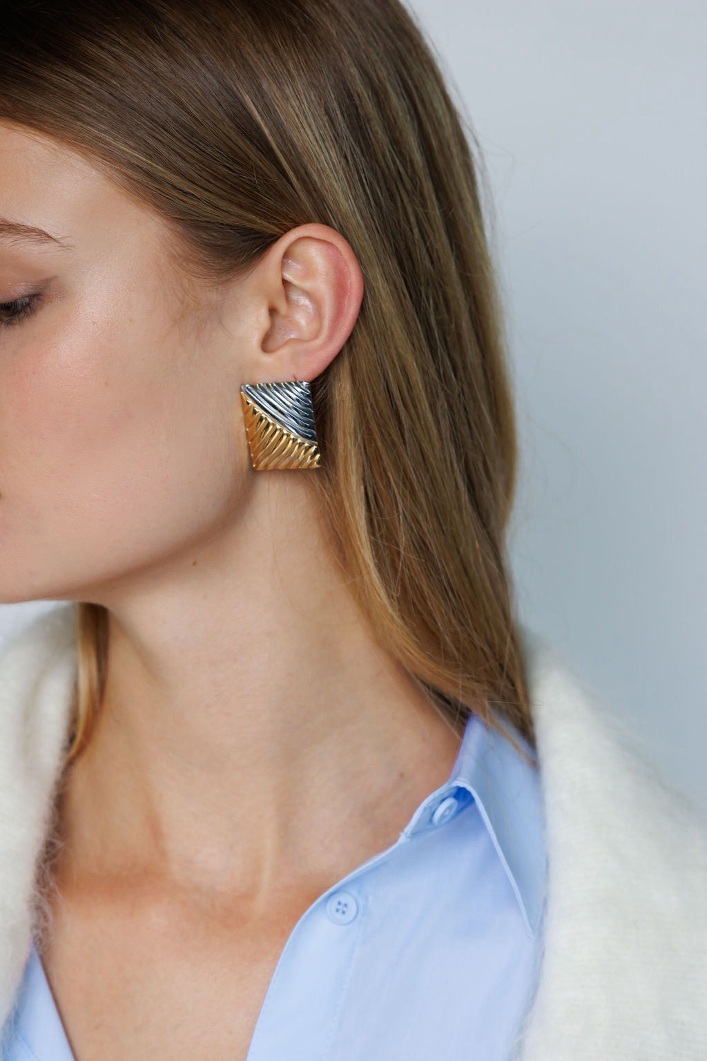 two tone gold earrings womens jewellery Waterproof hypoallergenic. sustainable unique  affordable