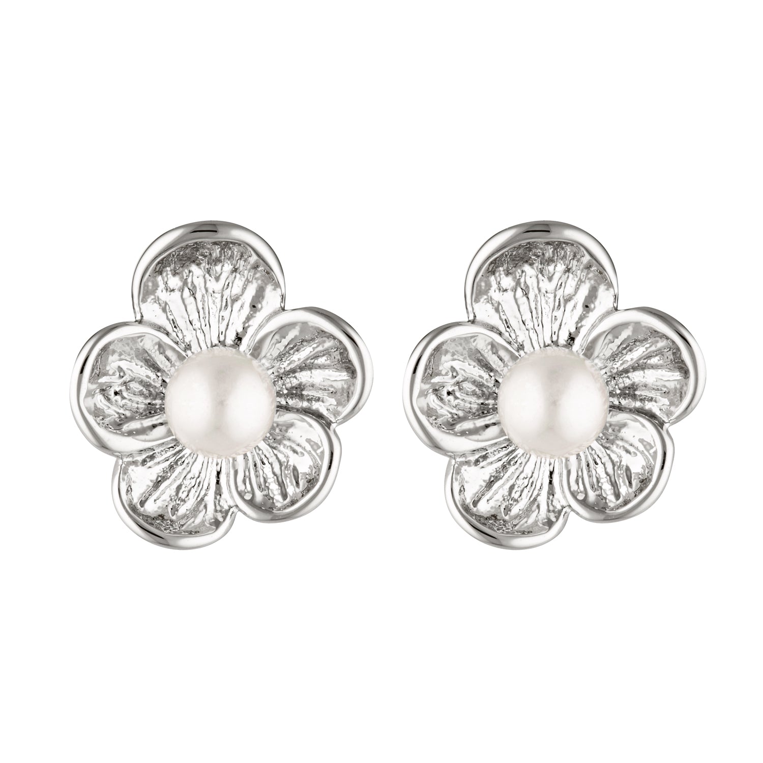 silver white gold flower pearl earrings Waterproof, hypoallergenic unique jewellery Australian black tie affordable