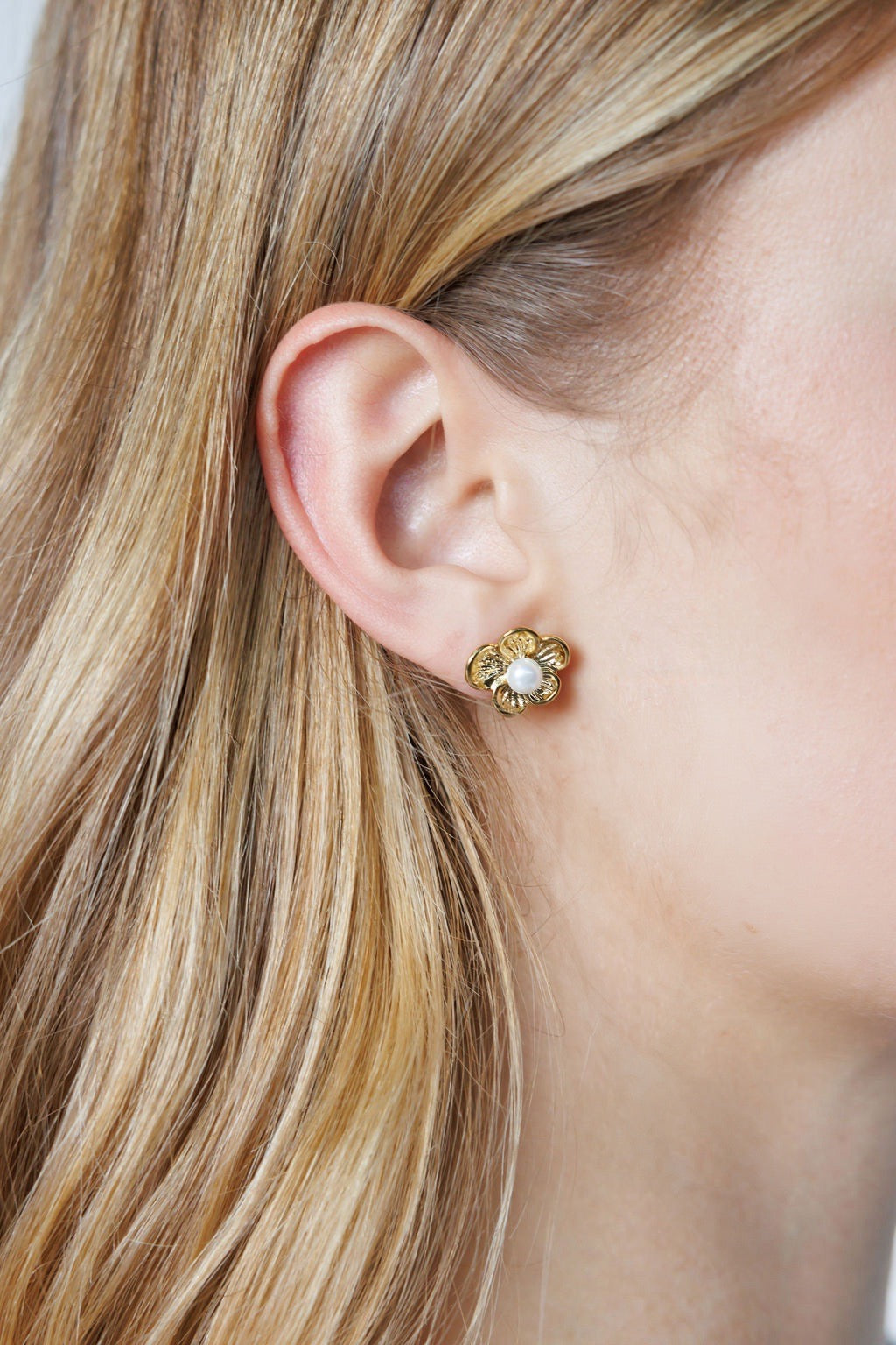 gold flower pearl earrings Waterproof, hypoallergenic unique jewellery Australian black tie affordable