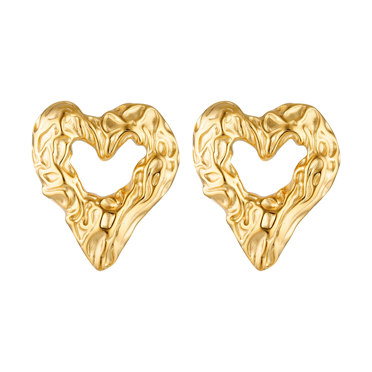 GOLD HEART EARRINGS STATEMENT JEWELLERY WATERPROOF AFFORDABLE HYPOALLERGENIC TARNISH FREE