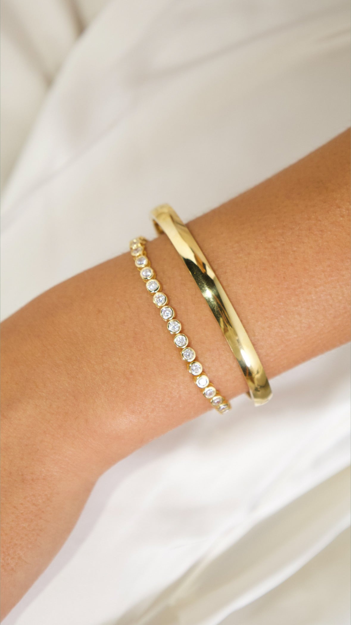 gold tennis bracelet and gold bangle waterproof 925 sterling silver