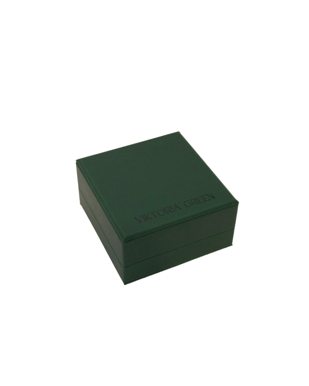 Green jewelry box with 'Victoria Green' branding on a white background gifting jewellery box